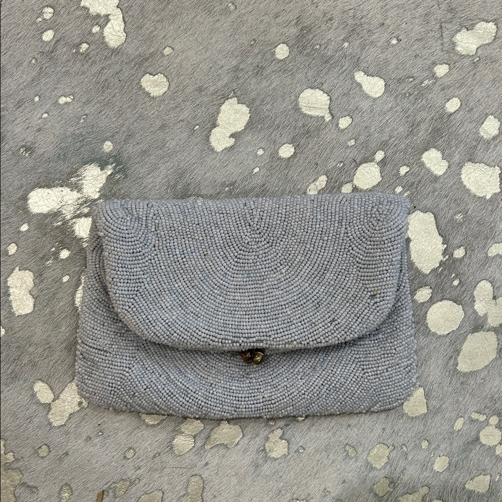 Elegant Gray Beaded Clutch